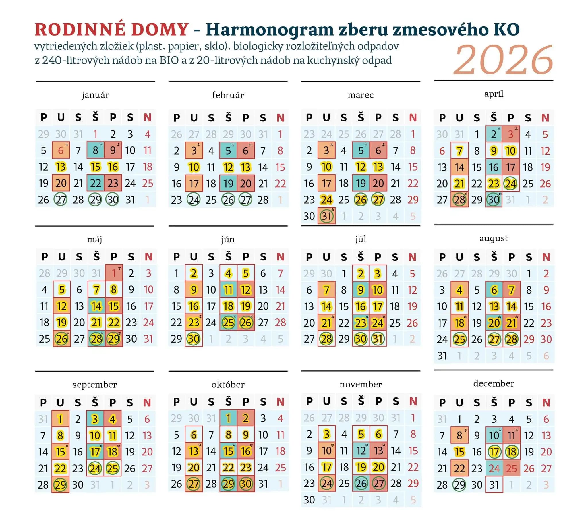 Harmonogram zberu komunálneho a separovaného odpadu